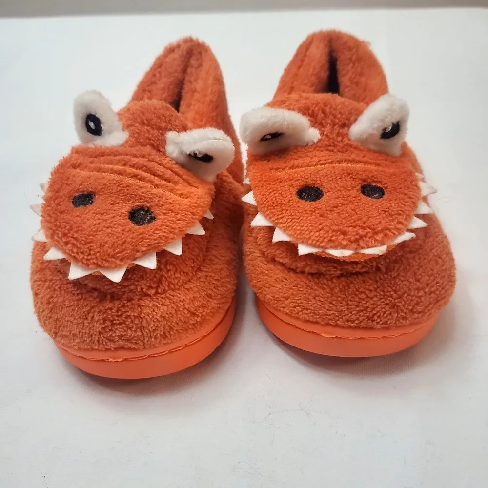 Plush Slippers Dinosaur House Shoes ● Toddler-Girls/Boys Orange ● Size‎ 7